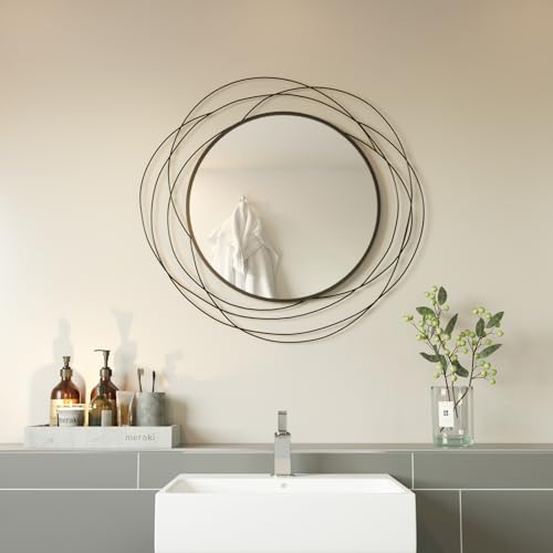 ironsmithn Round Wall Mirror, Black Metal Frame Mirror with Orbital Design, Rounded Hanging Mirrors...