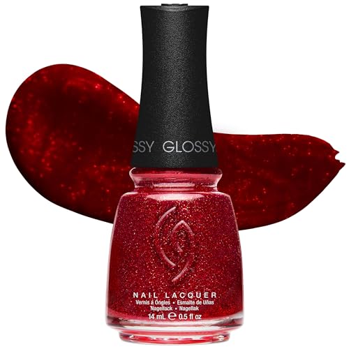 China Glaze CG Nail Lacquer Ruby Pumps Deep Red with Fine Red Glitter Nail Polish Quick Dry Chip Resistant Shimmer Glossy Finish for Salon & DIY Manicure 0.5 fl oz