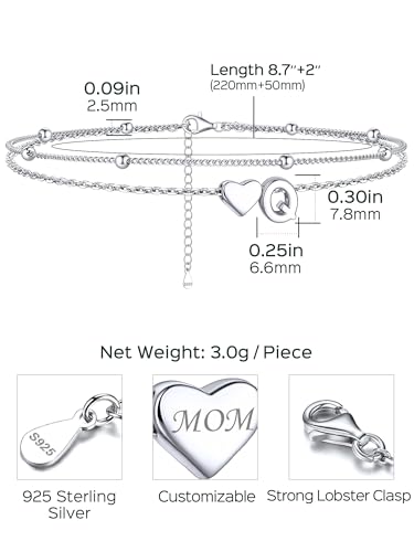 Image of ChicSilver Sterling Silver Anklets for Women Hypoallergenic Womens Ankle Bracelets for Women Layered Heart Anklet With Initials Womens Anklets Jewelry for Mom Wife