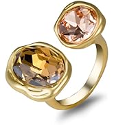 Melhill Antiqued Crystal Ring Cubic Zirconia Gemstones 18K Gold-Plated Adjustable Open Band Minim...
