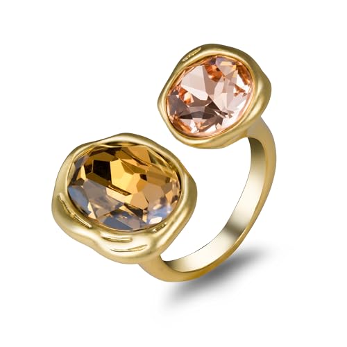 Melhill Open Statement Ring Cocktail Ring Cubic Zirconia Crystal Gemstones Antiqued Gold Plated Adjustable Open Band Vintage Jewelry for Women Size 7