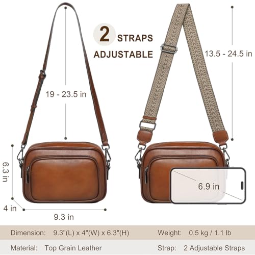 COOLCY Genuine Leather Crossbody Bags for Women Small Purses and Handbags Vintage Ladies Shoulder Satchel Bag 2 styles straps4