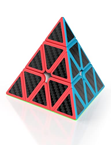 ROXENDA Pyramide Zauberwürfel, 3x3x3 Dreieck Pyramide Speedcube - Kohlefaser Aufkleber mit Lebhaften Farben - noch Schneller als Original Pyramide Cover
