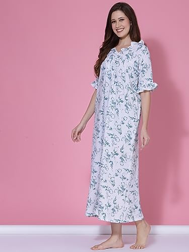 Image of OOMPH! Cotton Blend Nighty for Women's | Night Gown | Nighty | Nightdress | Maxi Dress | Sleepwear | Gown for Women | Nighties | Sleepwear
