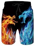 Belovecol Men's Swim Trunks Blue Red Smoke Dragon Print Board Shorts Quick Dry Mesh Lining Bathing S