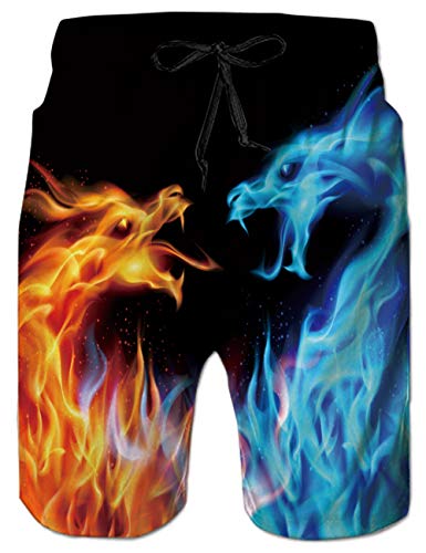 Belovecol Men's Swim Trunks Blue Red Smoke Dragon Print Board Shorts Quick Dry Mesh Lining Bathing Suits For Beach Holiday Party Plus Size 3Xl #TOP11