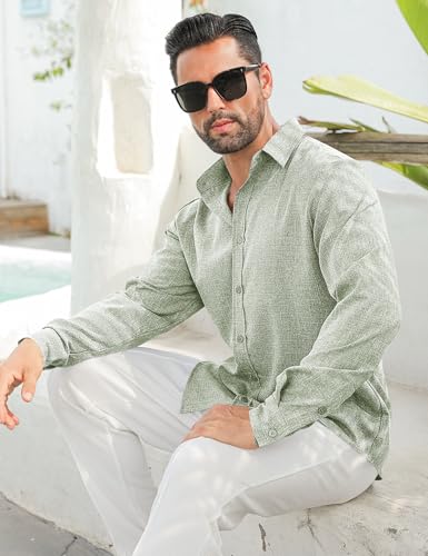 LETSEE Men's Linen Shirts Long Sleeve Untucked Casual Button Down Shirt for Men Business Dress Clothes Fashion Beach Tops4