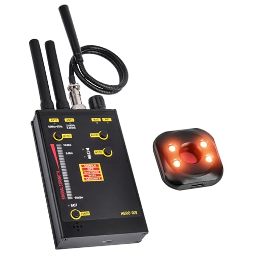 Hidden Camera Detector, Hero-009 RF Bug Finder, Dual Antenna 5GHz Accurate WiFi Signal Scanner for False Alarm Reduction, Portable Privacy Protection Device for Hotel Travel, GPS Tracking