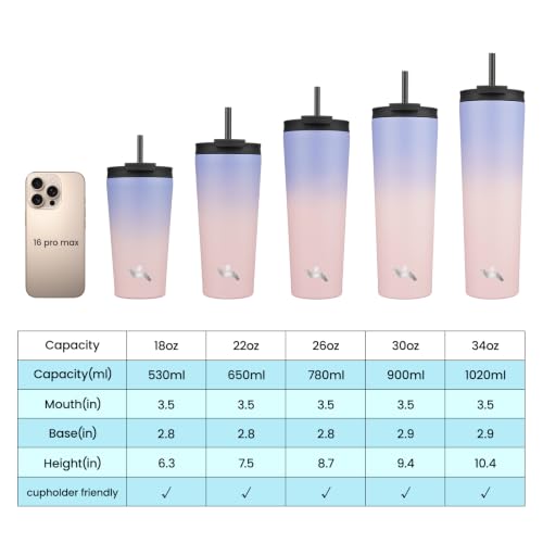 Image of Konokyo 34 oz Insulated Tumbler Water Bottle with Straw Lid, Pastel Sunset