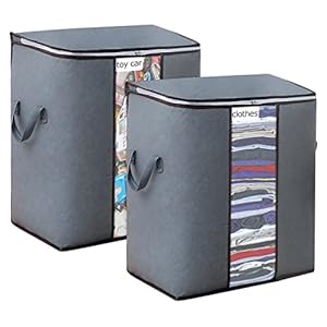 toresper 2Pcs closet organization and storage,Large Capacity toy storage with Reinforced Handles,Foldable Storage Bags with Clear Window for Clothes Pillow Blankets Bedding