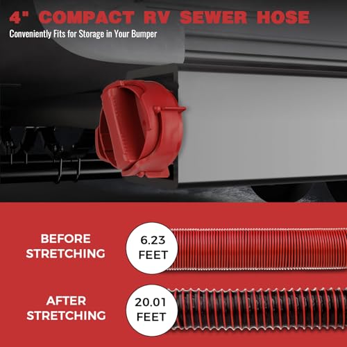 Image of 20FT RV Sewer Hose Kit: Heavy Duty Camper Waste Hose with Leak-Proof Swivel Fittings, 90 Clear Elbow, 4-in-1 Adapter, TPE Tech for Crush-Proof and UV-Resistant