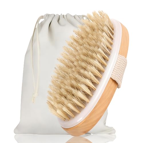 Cepillo Exfoliante Corporal, Cuerpo Cepillo, Dry Brush, Cepillo Ducha para Eliminar Celulitis, Piel Muerta y Mejorar Drenaje Linfático,marrón