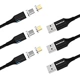 Smart&Cool 5 Feet GenX Nylon Braided 2 in 1 Magnetic Fast Charging & Data Sync Cable Compatible with USB-C and Micro-USB (Black-3Pack)