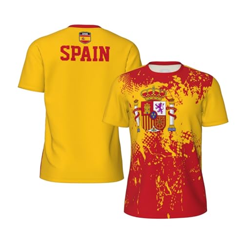 DABOYOZHZH Spain Flag Grain Sports Jersey Mesh T-Shirt 3D Print for Running Cycling Soccer Tennis Fitness Climbing Shirts
