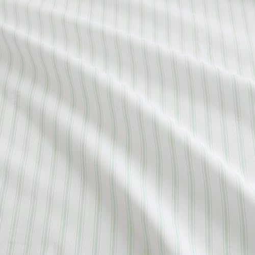 Image of Martha Stewart - Twin XL Size Sheet Set, Breathable Cotton Percale Bedding with Matching Pillowcase, Fully Elastic Fitted Sheet, Deep Pocket, Crisp & Cooling All-Season Comfort (Ticking Stripe Green)