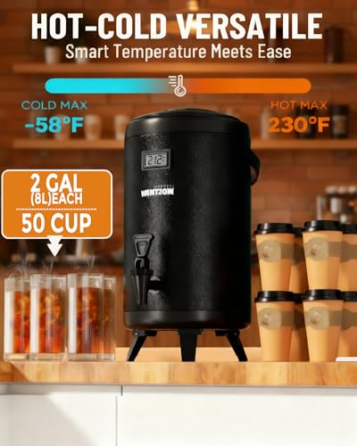 Image of WantJoin Insulated Beverage Dispenser - Thermal 8L /2Gal Stainless Steel Hot & Cold Drink Dispenser with Spigot for Tea, Coffee, Milk, Water & Juice (Black)