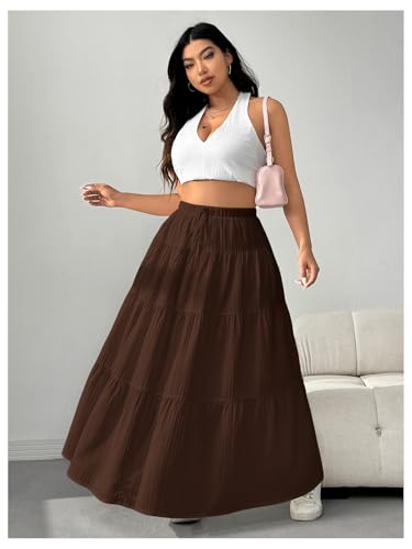 Image of Verdusa Women's Long Maxi Skirt Boho Flowy Flared Ruffle Skirts 2026 Beach Vacation Summer Going Out Outfits
