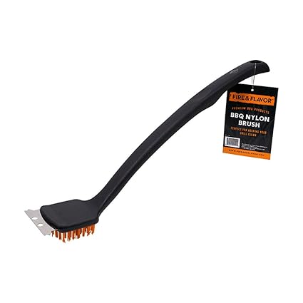 Fire & Flavor Nylon Grill Brush for Outdoor Grill Cleaning ?�� Grill Grate Cleaner with a Stainless Steel Scraper Edge and Easy Grip Handle ?�� Durable Grill Cleaner Brush