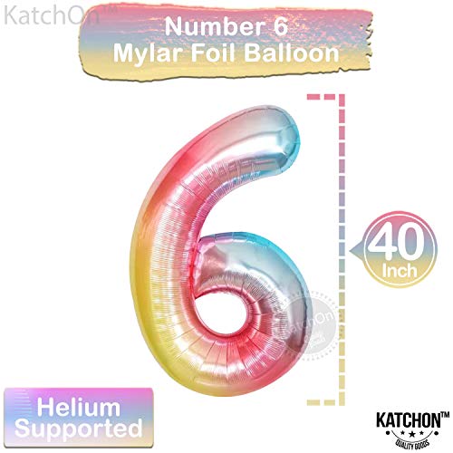 Image of Katchon, 40 Inch Rainbow Pastel Number 6 Balloon For Rainbow Birthday Decor