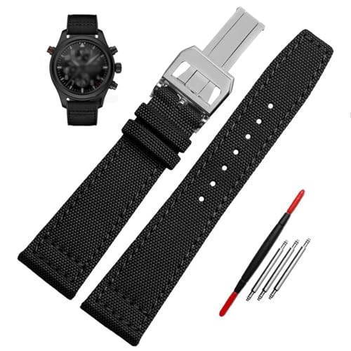 [SKXMOD] iCvoh IWC IW377724 IW371614 vXgbv 20mm 21mm 22mm uXbg ubN A[~[O[ u[ LoX Xgxg voh(Black silver buckle,