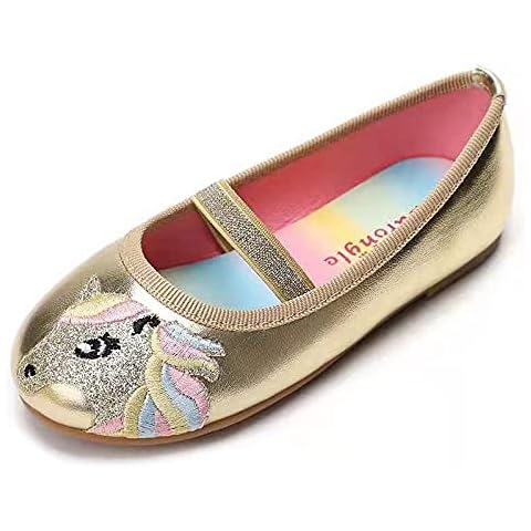 Girls Unicorn Embroidery Ballet Elastic Strap Shoes (Gold, UK_Footwear_Size_System, Little_Kid, Numeric, Medium, Numeric_13) Cover