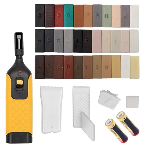 Reparatur Set Komplettset für Holz, Keramik, Kunststoff ReparaturKit Steinoberflächen 39-teilig 33 unterschiedliche Farbtöne Inkl Wachsschmelzer, Hobel & Schleifschwamm aller Art/Parkett