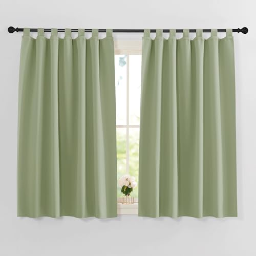 PONY DANCE Rideau Occultant Court pour Fenêtre avec Pattes Isolation Lumineux Anti Froid Prêt à Poser Économie d'Énergie, L 140 sur H 145 cm, Vert Pomme, Lot de 2