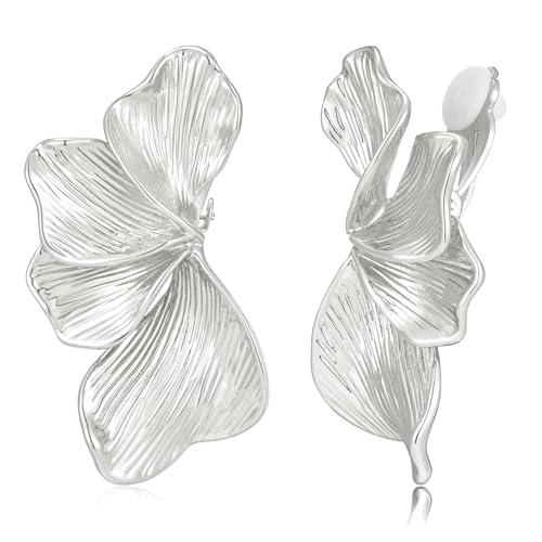 Image of WOWORAMA Chunky Clip On Earrings for Women Vintage Flower Statement Earrings Large Floral Clips Dangle Earring Trendy Non Pierced Jewelry Gold /Silver