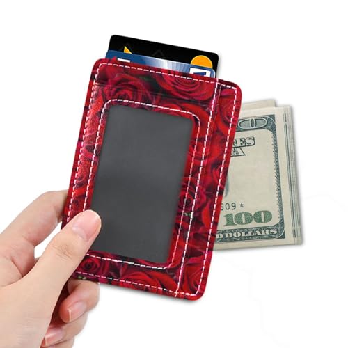 Front Pocket Minimalist Leather Slim Wallet Credit Card Holder Red Rose for Men & Women4