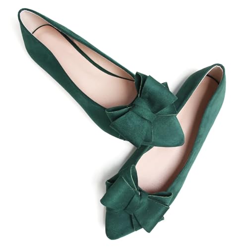 Image of TN TANGNEST Women's Flats Comfortable Dressy Slip On | Pointed Toe Bow Ballet Shoes, Business Casual Office Flats, Suede Flat Shoes