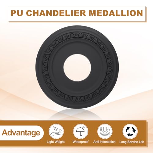 PATIKIL Deckenmedaillon, 2 Stück 12 OD x 4 ID PU Dekoratives Deckenleuchten-Medaillon Kronleuchter-Medaillon Blütenblatt Abdeckplatte für Deckenleuchtenventilatoren, Schwarz