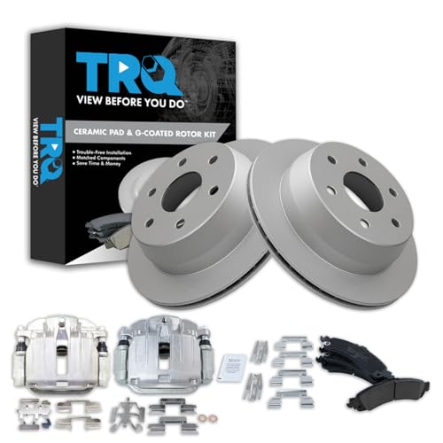 Image of TRQ Rear Brake Pad and Rotor Set Ceramic G Coated Rotors Calipers Compatible with 2002 Chevrolet Silverado 1500 GMC Sierra 1500 2001 Yukon