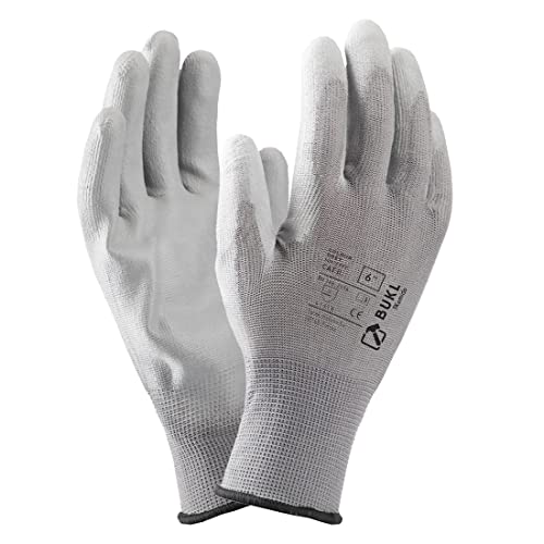 Gants de travail (12 paires) - Gants de montage anti-dérapant sans couture - Confortable à porter, idéal pour les réparations, industrie automobile, finition, service de voiture, atelier (9, Gris) Cover