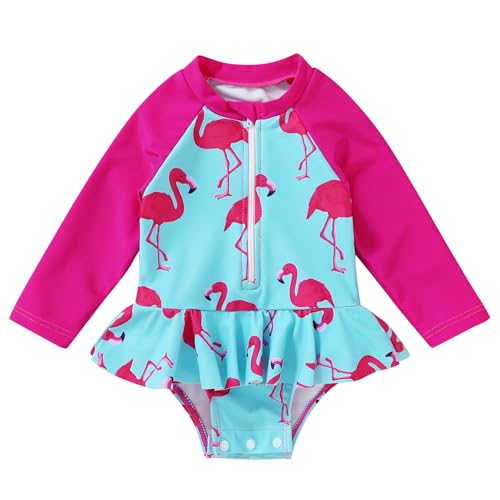 Image of YOUNGER TREE Baby Swimsuit Girl Long Sleeve Ruffle Zipper Rash Guard Infant One Piece Swimwear Toddler Bathing Suit Girl