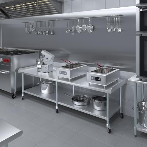 Image of AmGood Stainless Steel Equipment Stand with Undershelf + Casters, Heavy Duty, Commercial Grade, NSF Certified (30 inch Width x 96 inch Length + Casters)