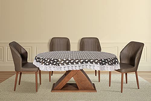 Image of The Furnishing Tree Waterproof PVC Oval Shaped 4 to 6 Seater Table Cover WxL 54x78 inches Interlocked Ropes Pattern Grey with White Border lace