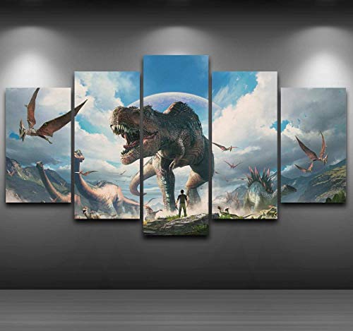 Toile salon dinosaure tyrannosaure encadrée pour habiller un grand mur vide