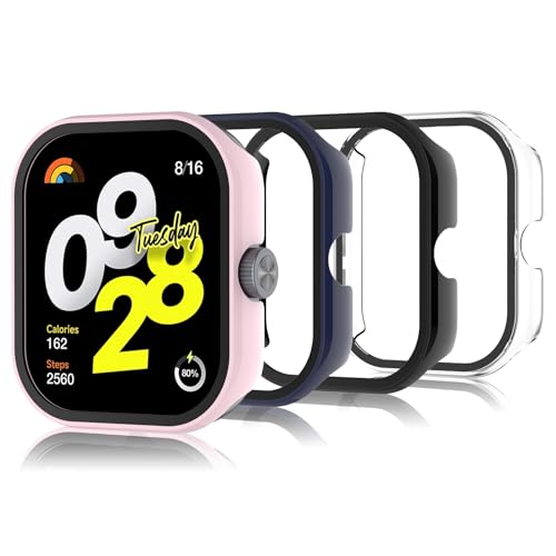 Bigqin 4 Piezas Funda Compatible con Xiaomi Redmi Watch 4, Protector de Pantalla Compatible con Xiaomi Redmi Watch 4 - Transparent/Negro/Azul/Rosa
