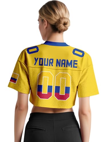 Women's Jersey CropsTop Custom Football Jersey T Shirt Half Sleeve Cropped Tee V-Neck National Flag Casual Summer Crop Tops4