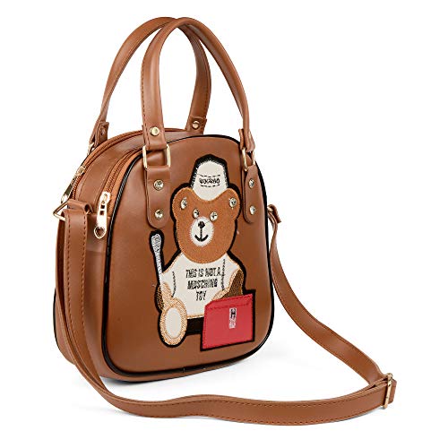 Image of SHAMRIZ Girl's Teddy Bear Print Sling Bag (Brown)