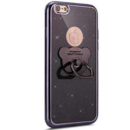 iPhone 6 /6S Case,Surakey Bling Glitter Rubber Plating Case with Bear Stand Holder Kickstand Soft TPU Bumper Cover Case Protector Shell Skins for iPhone 6 /6S,Black
