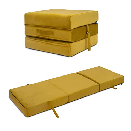Loft 25 Lit Z Simple Pliable | Matelas en Forme de Z Pliable en Velours | pour invités pour Enfants, Salon, Chambre à Coucher | Canapé-Fauteuil Confortable, Durable et léger | Pouf futon (Tumérique)