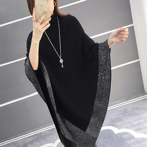 BednL Shiny Women's Wool Shawl,Irregular Poncho,Womens Elegant Knitted Shawl Poncho,Bat Sleeve Warm Knitted Capes for Women3
