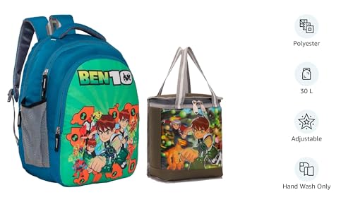 Image of perfect star Combo pack of 2 Motu Patlu School bag & Lunch bags Branded Tution Carry on Tote Nursery kids bag 1st to 5th std 30 L Backpack Tiffin bag (sky Blue)