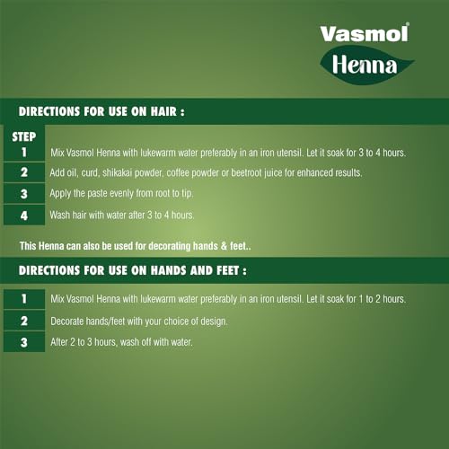 Vasmol Henna 100% polvo puro para cabello y mehndi 500g miniatura 3