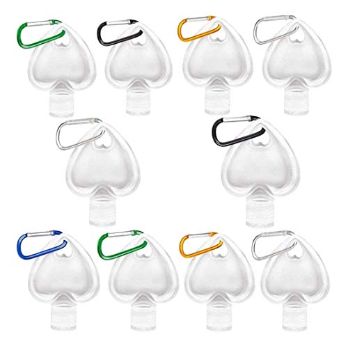 Hacbop Lot de 10 flacons de voyage rechargeables en plastique en forme de cœur avec crochet mousqueton et clip ceinture 50 ml Cover