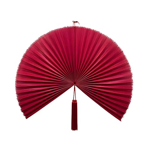 SUCHUBU Red Bamboo Wall Fan, 40" Vibrant Handwoven Wall Decor,
