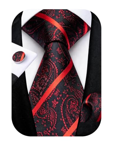 Image of DiBanGu Mens Paisley Tie Set Silk Woven Jacquard Necktie and Pocket Square Cufflinks Gift Set for Wedding Bussiness