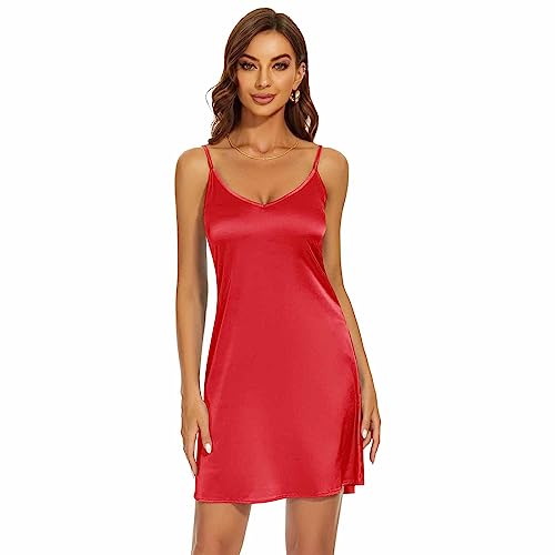 Image of Women's Long Silky Tank Top Adjustable Spaghetti Strap Camisole Slip Dress