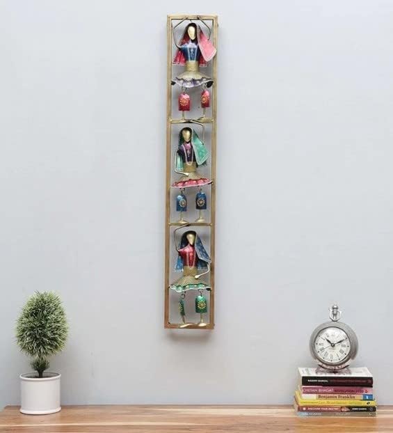 LohLeaf Metal Wall Hanging 3 Cap Lady Vertical Frame Home Decor, Multicolor, 36X4X6 Inch